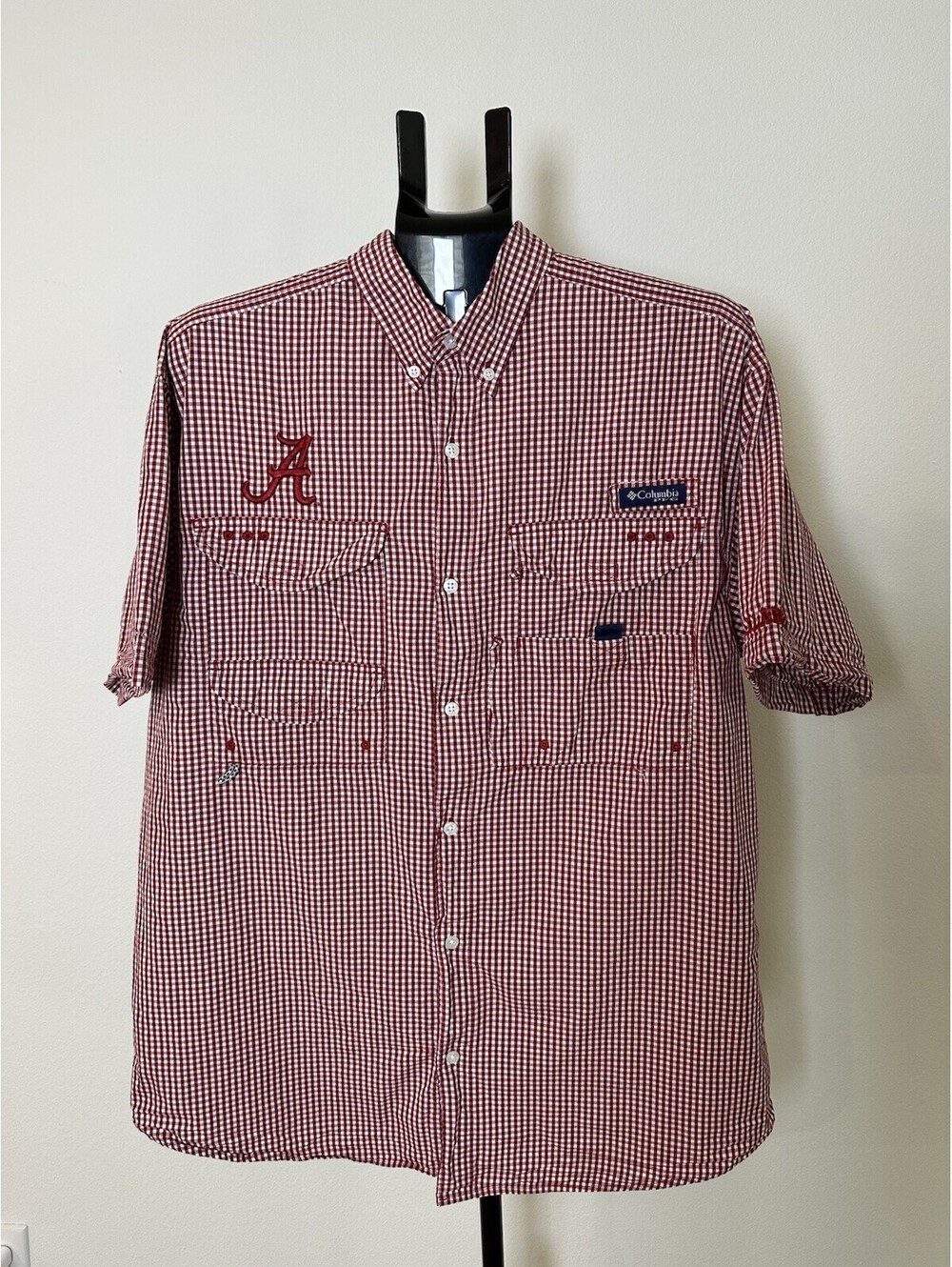 Alabama Crimson Tide Shirt Mens M Columbia Super Bonehead Button Up PFG Red 077
